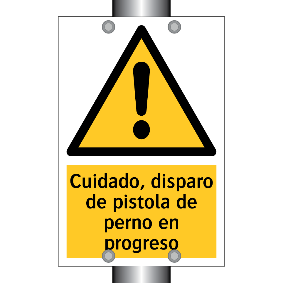 Cuidado, disparo de pistola de perno en progreso