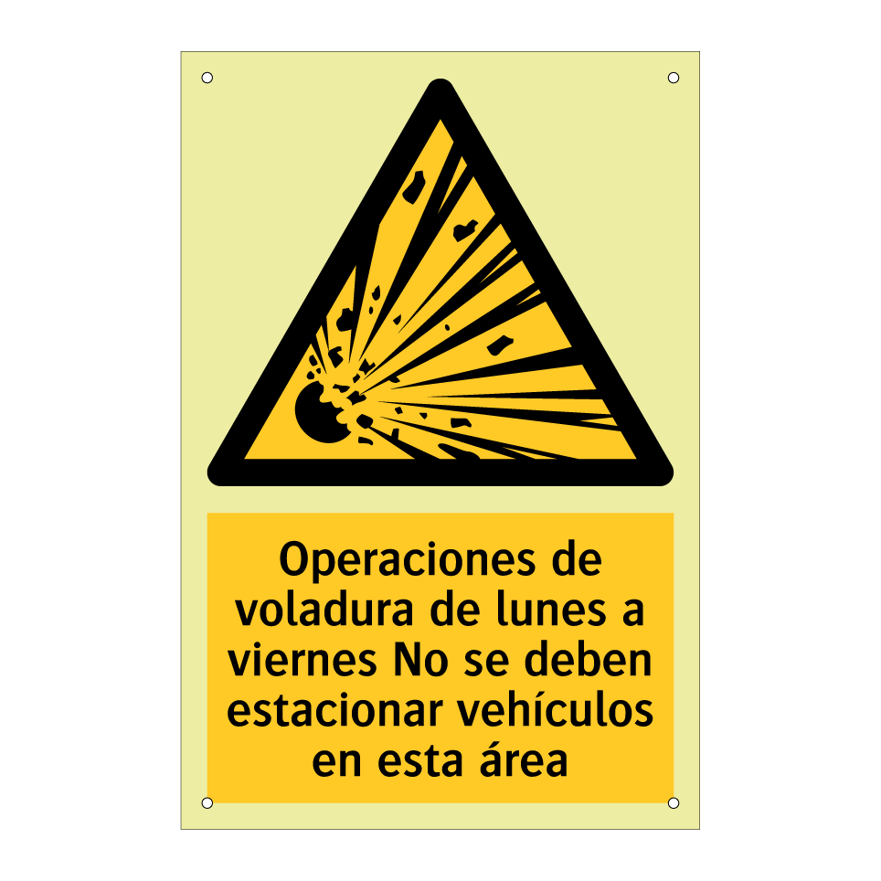Operaciones de voladura de lunes a viernes No se deben estacionar vehículos en esta área