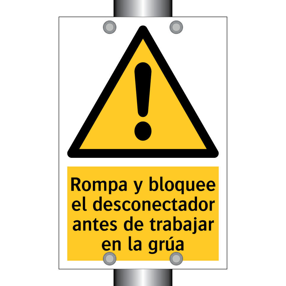 Rompa y bloquee el desconectador antes de trabajar en la grúa