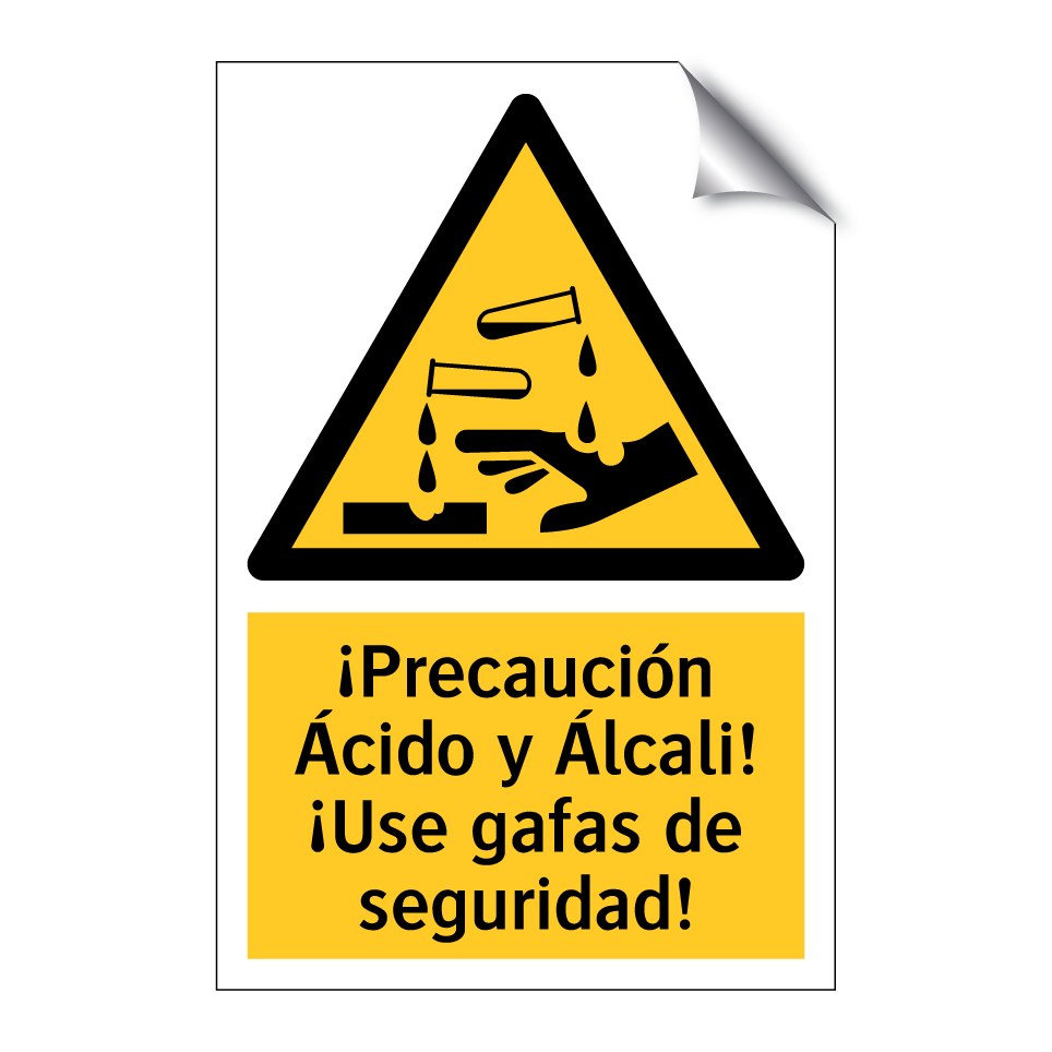 ¡Precaución Ácido y Álcali! ¡Use gafas de seguridad!
