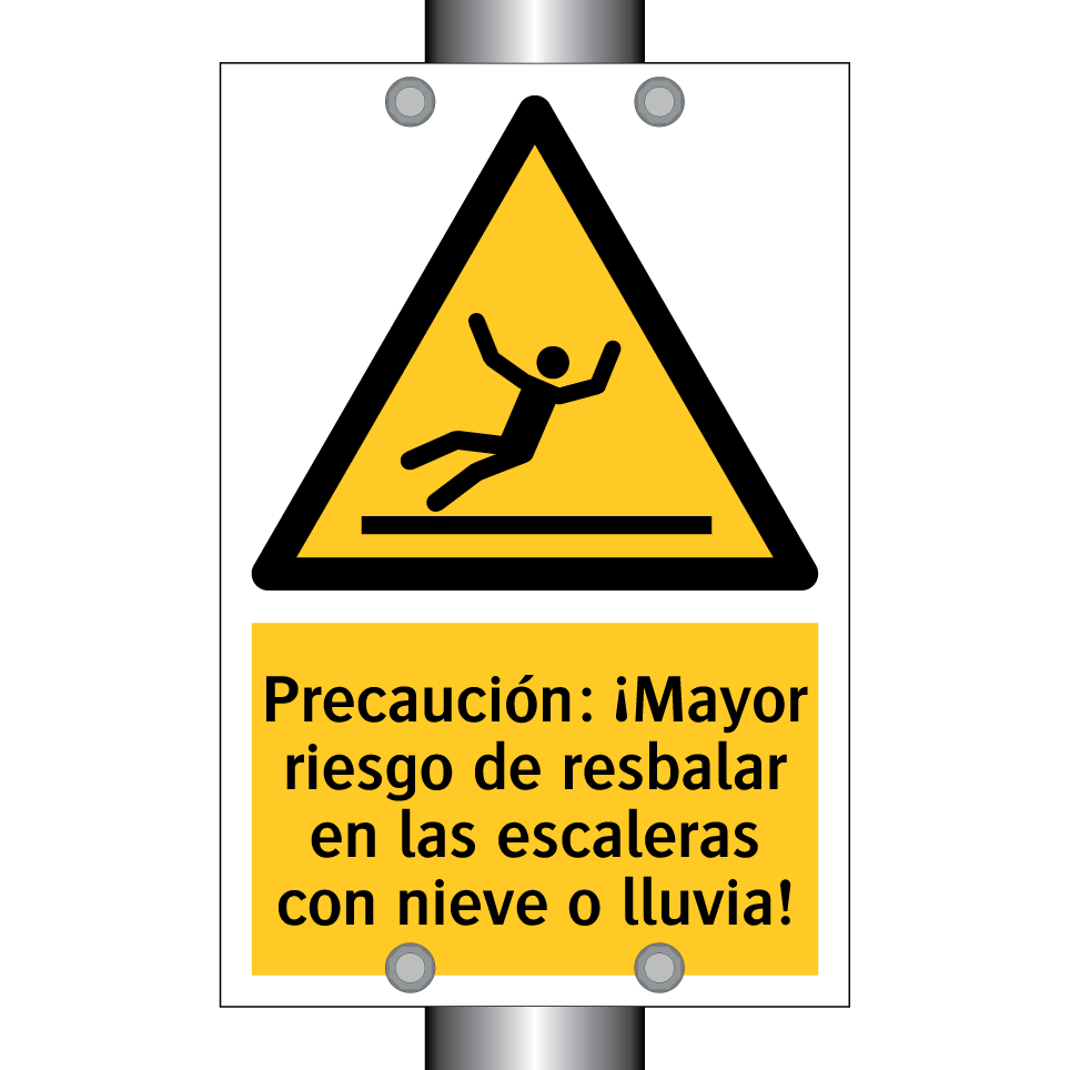 Precaución: ¡Mayor riesgo de resbalar en las escaleras con nieve o lluvia!