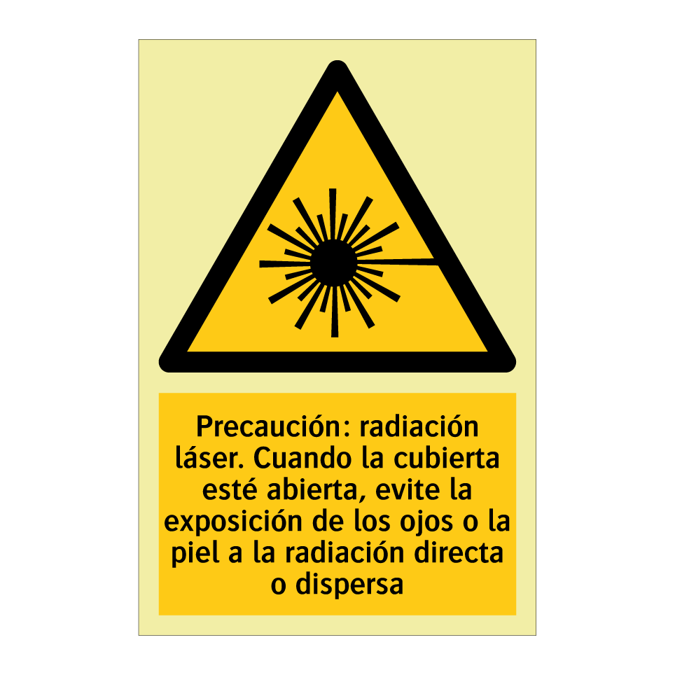 Precaución: radiación láser. Cuando la cubierta esté abierta, evite la exposición de los ojos o la piel a la radiación directa o dispersa