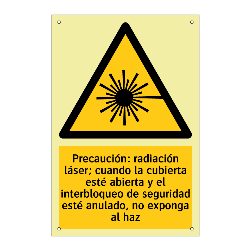 Precaución: radiación láser; cuando la cubierta esté abierta y el interbloqueo de seguridad esté anulado, no exponga al haz