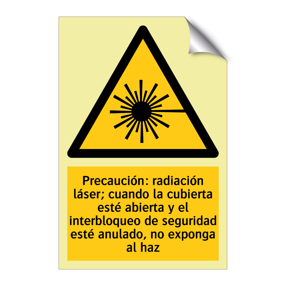Precaución: radiación láser; cuando la cubierta esté abierta y el interbloqueo de seguridad esté anulado, no exponga al haz