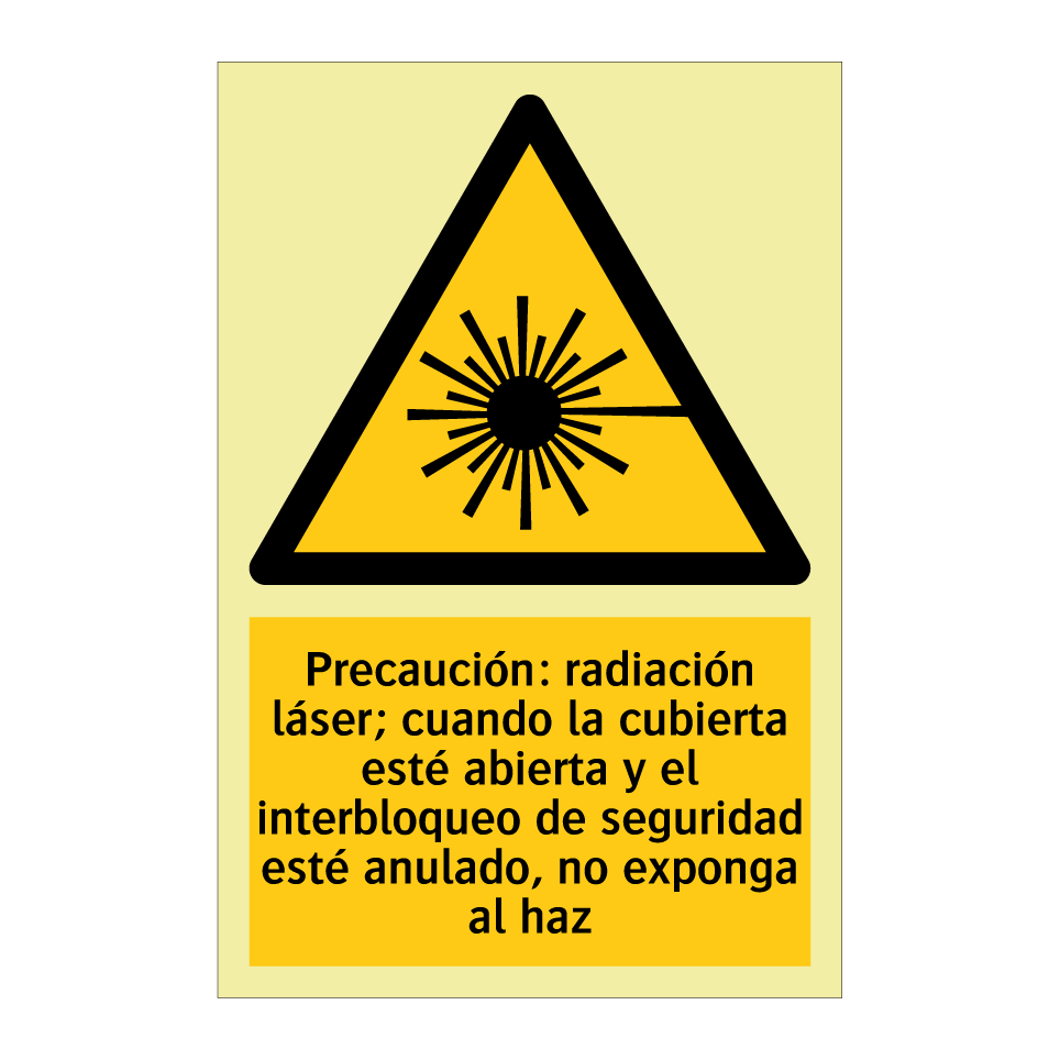 Precaución: radiación láser; cuando la cubierta esté abierta y el interbloqueo de seguridad esté anulado, no exponga al haz