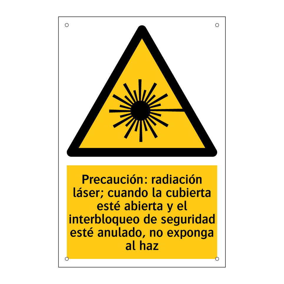 Precaución: radiación láser; cuando la cubierta esté abierta y el interbloqueo de seguridad esté anulado, no exponga al haz