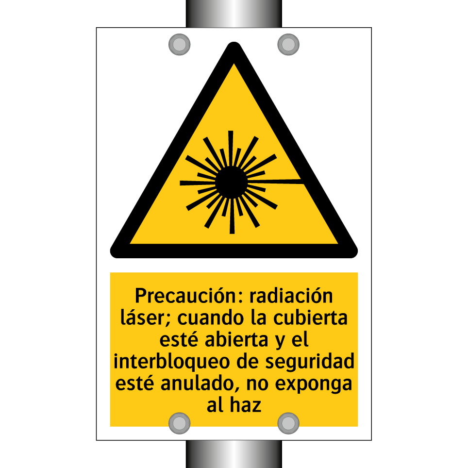Precaución: radiación láser; cuando la cubierta esté abierta y el interbloqueo de seguridad esté anulado, no exponga al haz