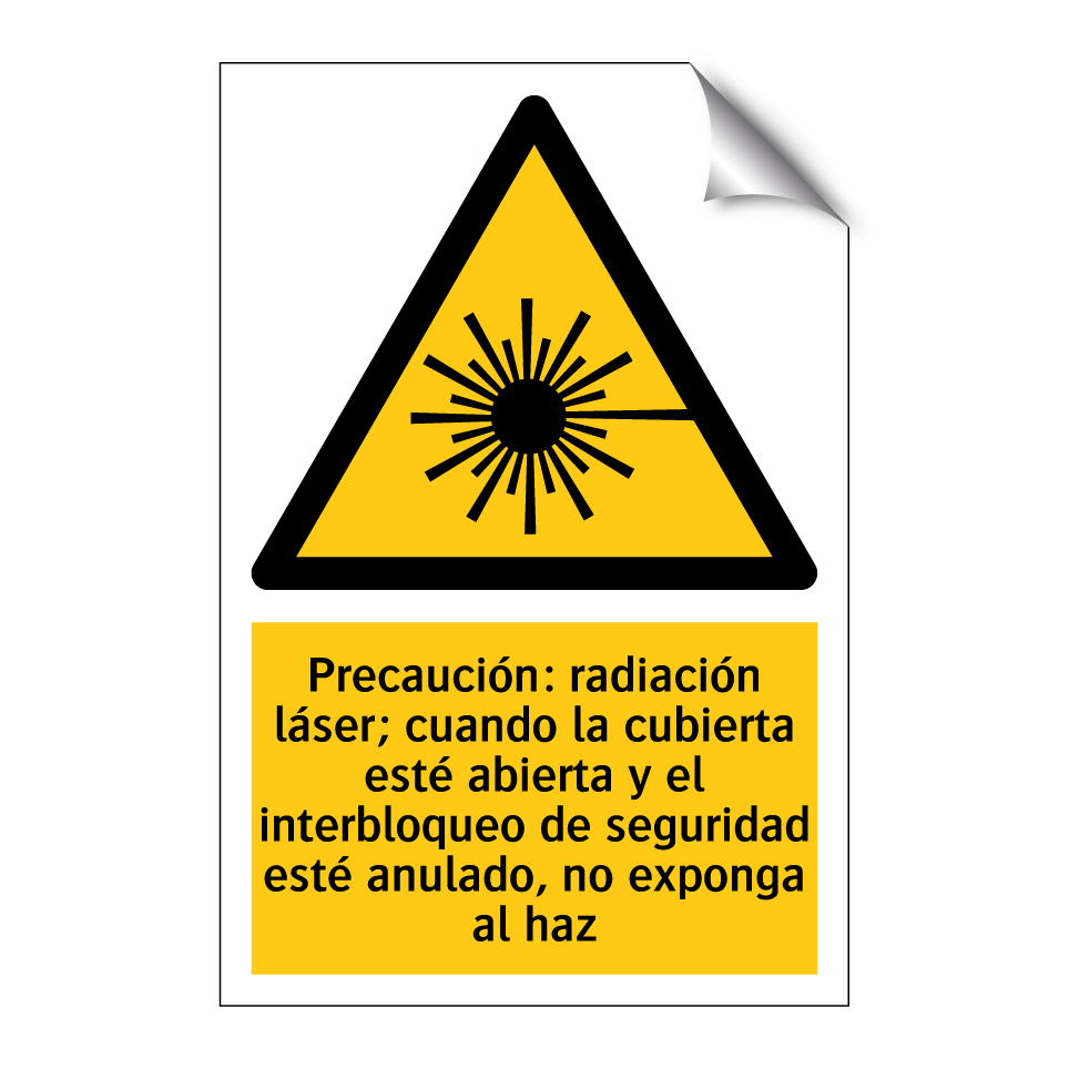 Precaución: radiación láser; cuando la cubierta esté abierta y el interbloqueo de seguridad esté anulado, no exponga al haz