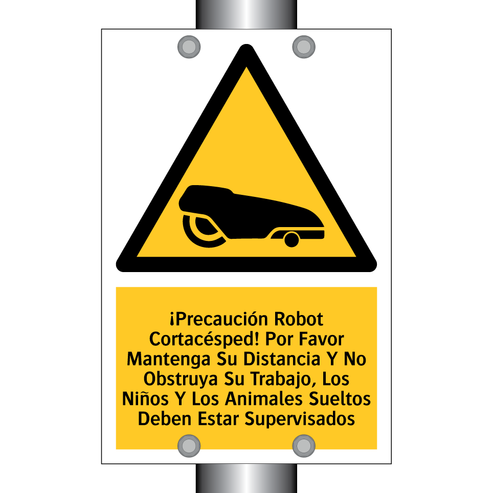 ¡Precaución Robot Cortacésped! Por Favor Mantenga Su Distancia Y No Obstruya Su Trabajo, Los Niños Y Los Animales Sueltos Deben Estar Supervisados