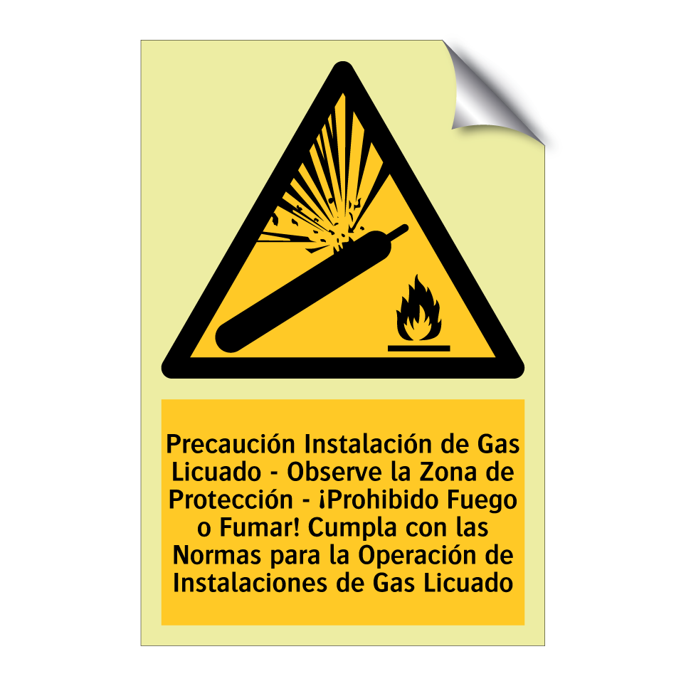 Precaución Instalación de Gas Licuado - Observe la Zona de Protección - ¡Prohibido Fuego o Fumar! Cumpla con las Normas para la Operación de Instalaciones de Gas Licuado