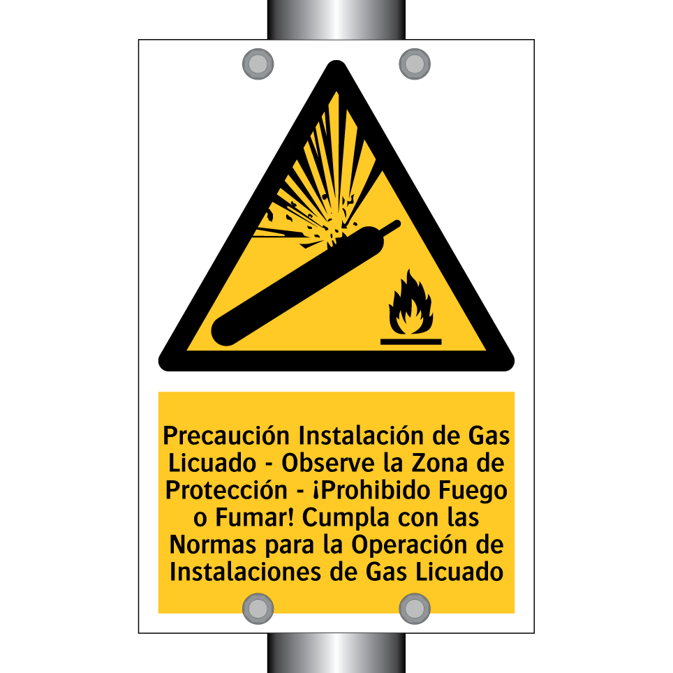 Precaución Instalación de Gas Licuado - Observe la Zona de Protección - ¡Prohibido Fuego o Fumar! Cumpla con las Normas para la Operación de Instalaciones de Gas Licuado