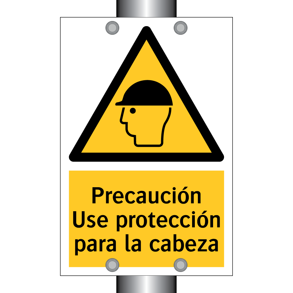 Precaución Use protección para la cabeza