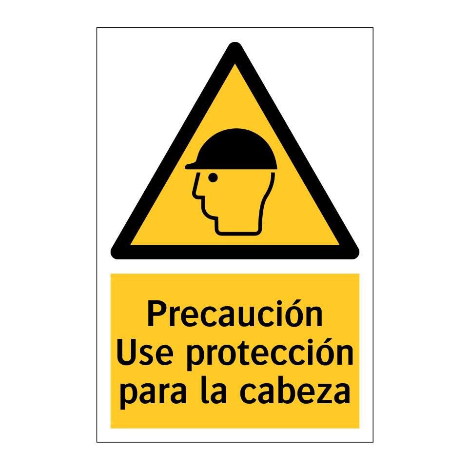 Precaución Use protección para la cabeza
