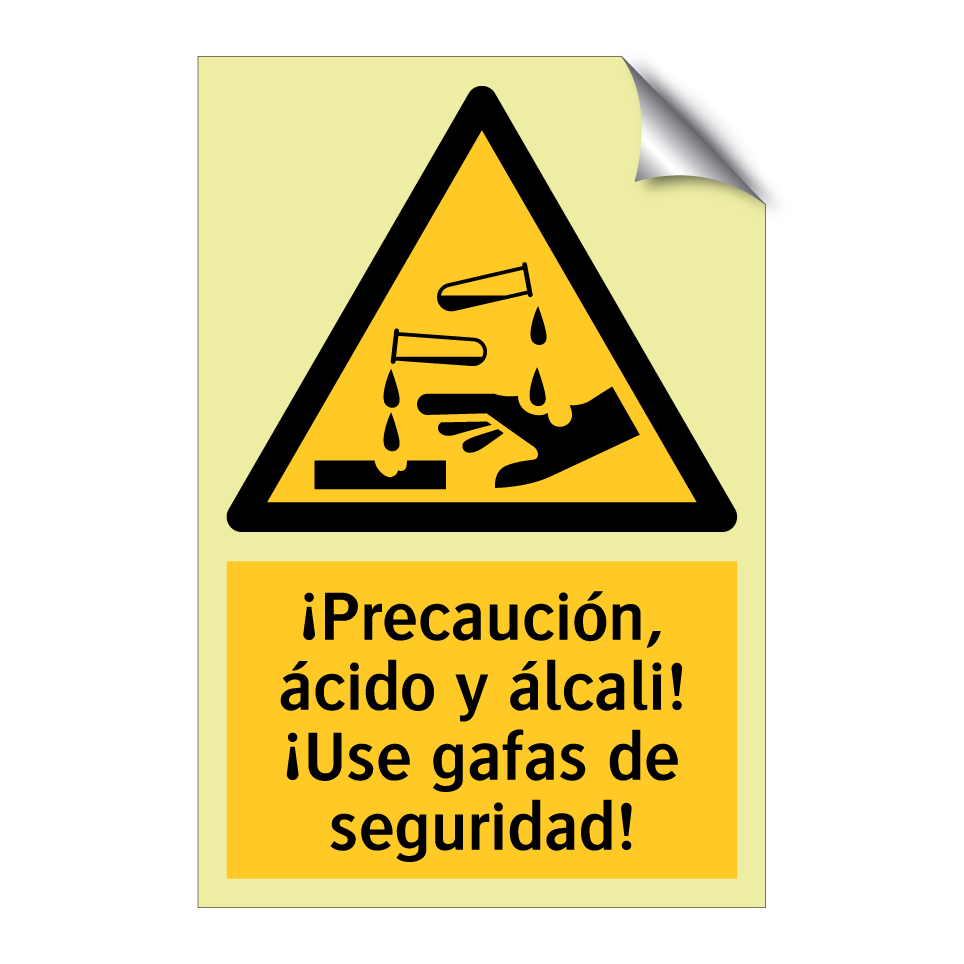 ¡Precaución, ácido y álcali! ¡Use gafas de seguridad!