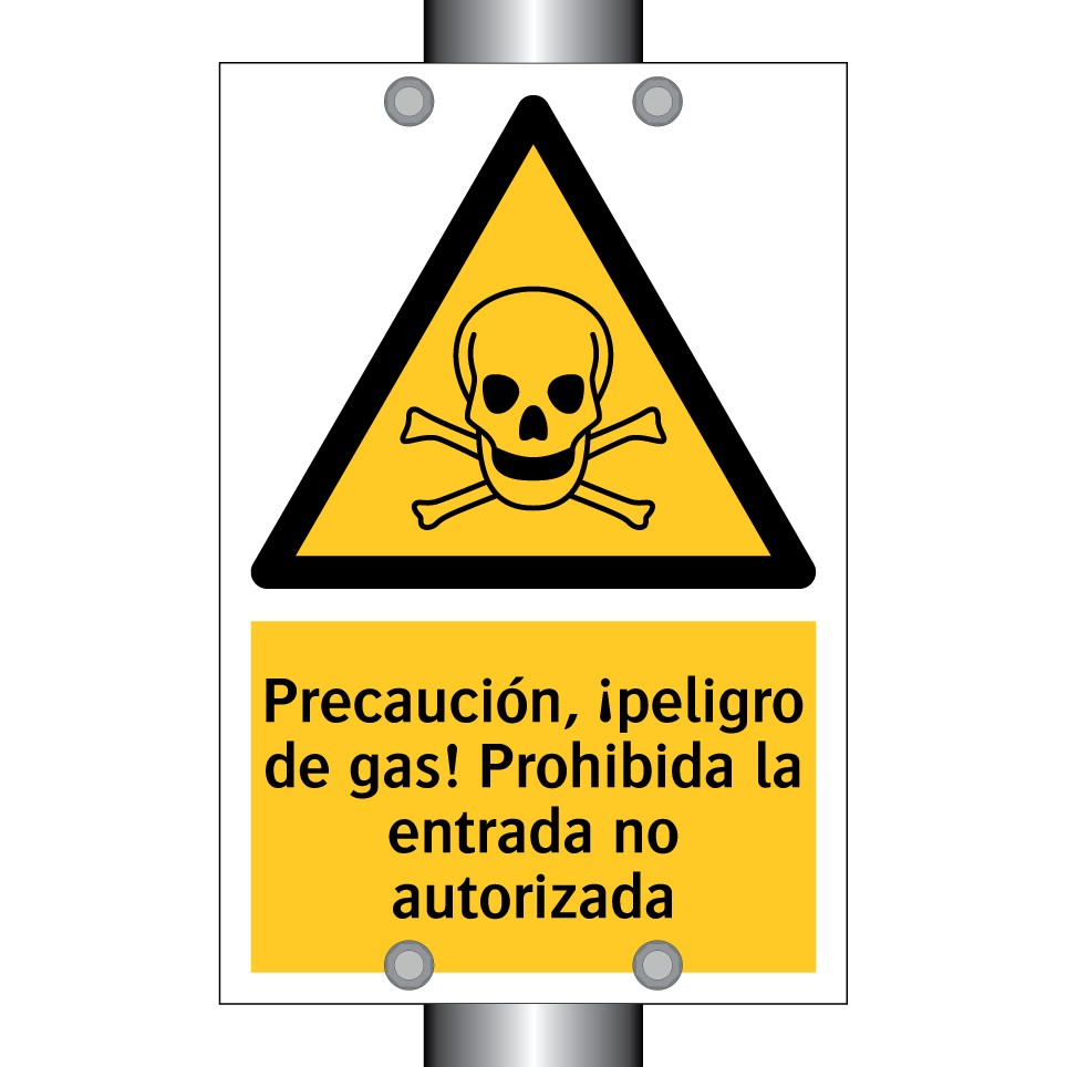 Precaución, ¡peligro de gas! Prohibida la entrada no autorizada