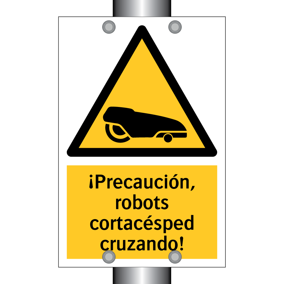 ¡Precaución, robots cortacésped cruzando!