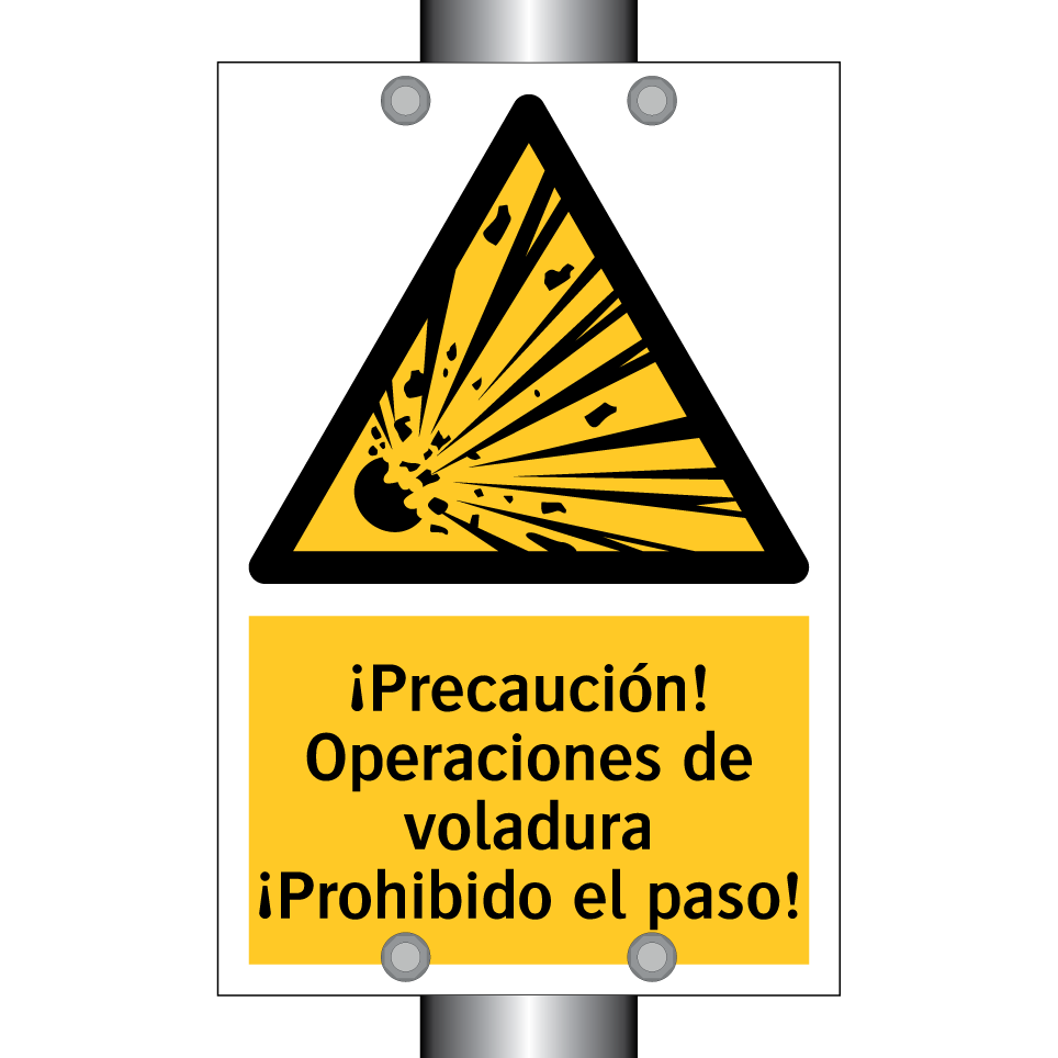 ¡Precaución! Operaciones de voladura ¡Prohibido el paso!