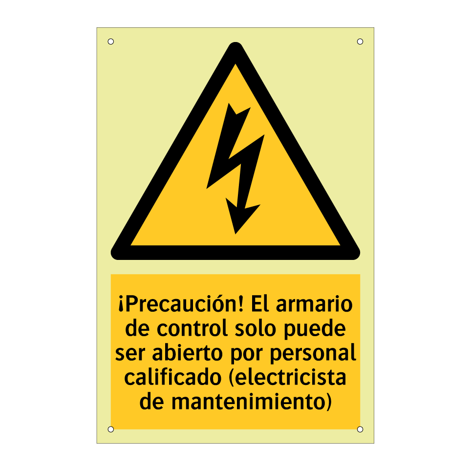 ¡Precaución! El armario de control solo puede ser abierto por personal calificado (electricista de mantenimiento)