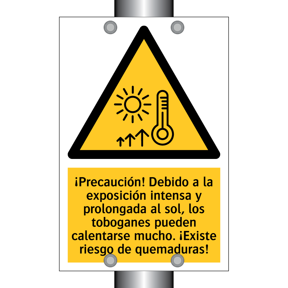 ¡Precaución! Debido a la exposición intensa y prolongada al sol, los toboganes pueden calentarse mucho. ¡Existe riesgo de quemaduras!