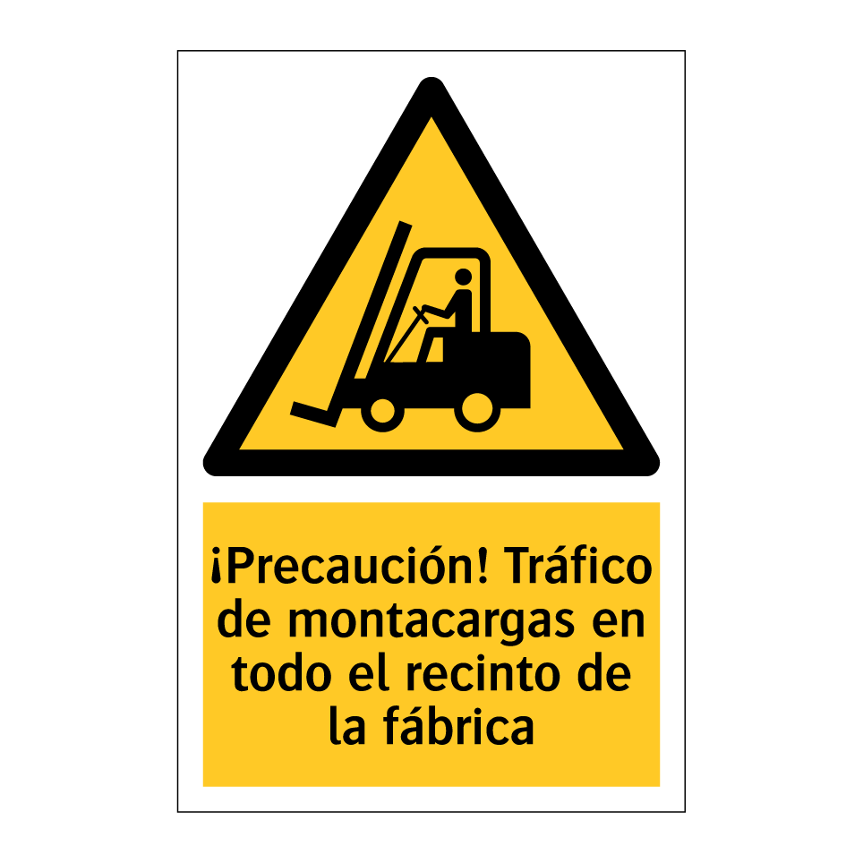 ¡Precaución! Tráfico de montacargas en todo el recinto de la fábrica