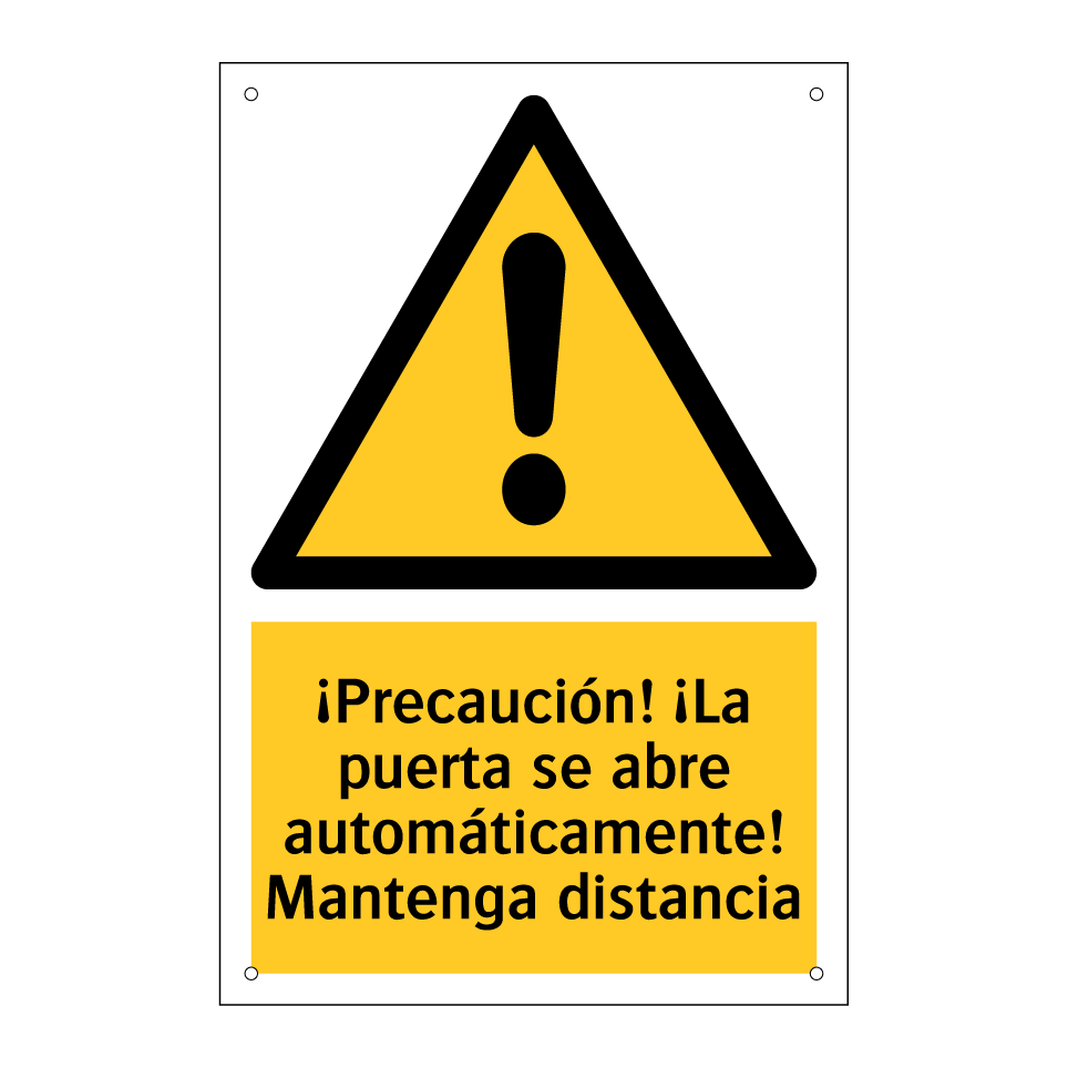 ¡Precaución! ¡La puerta se abre automáticamente! Mantenga distancia