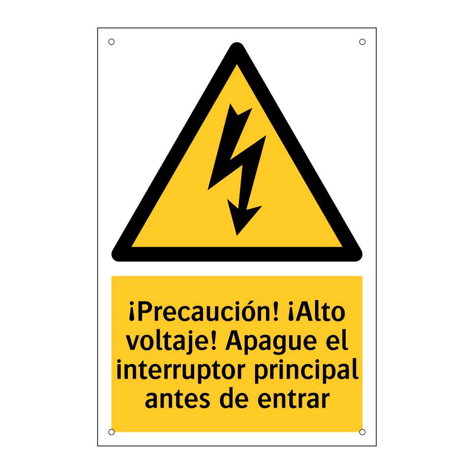 ¡Precaución! ¡Alto voltaje! Apague el interruptor principal antes de entrar