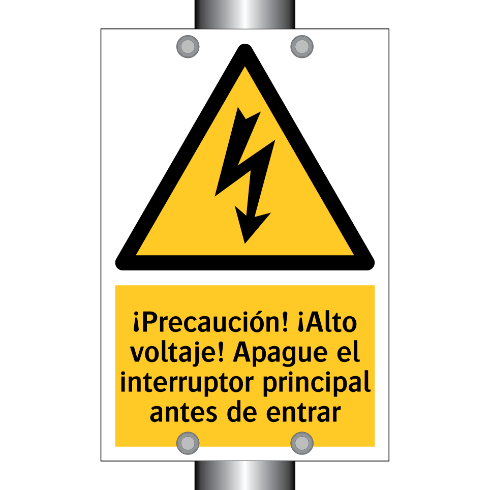 ¡Precaución! ¡Alto voltaje! Apague el interruptor principal antes de entrar