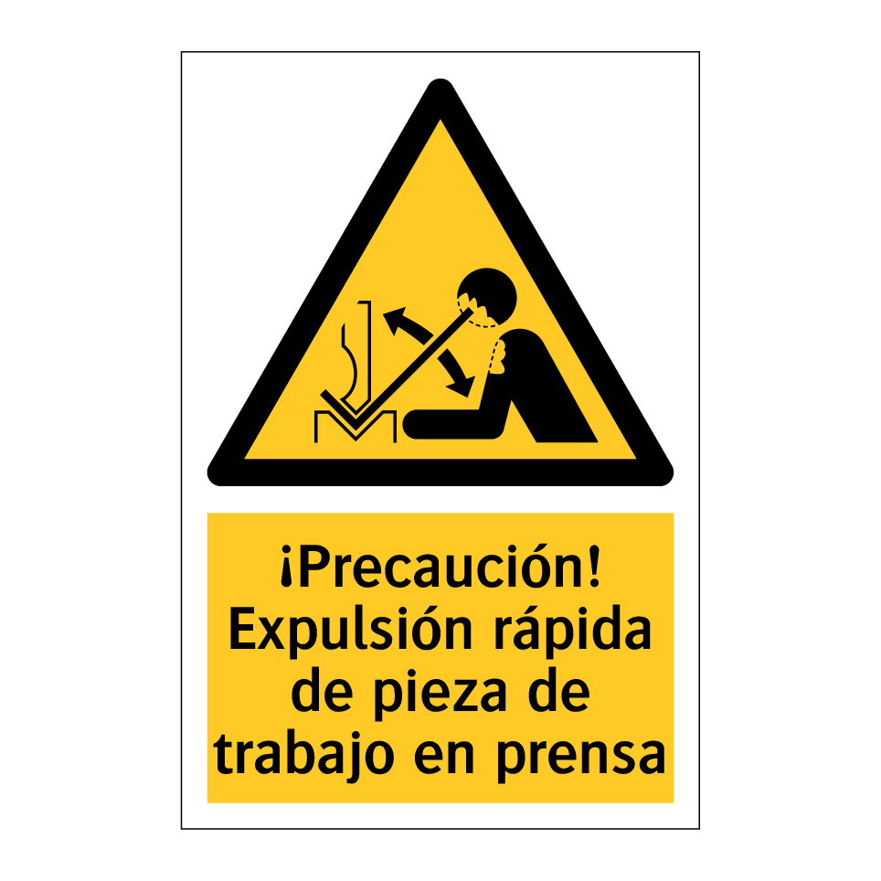 ¡Precaución! Expulsión rápida de pieza de trabajo en prensa