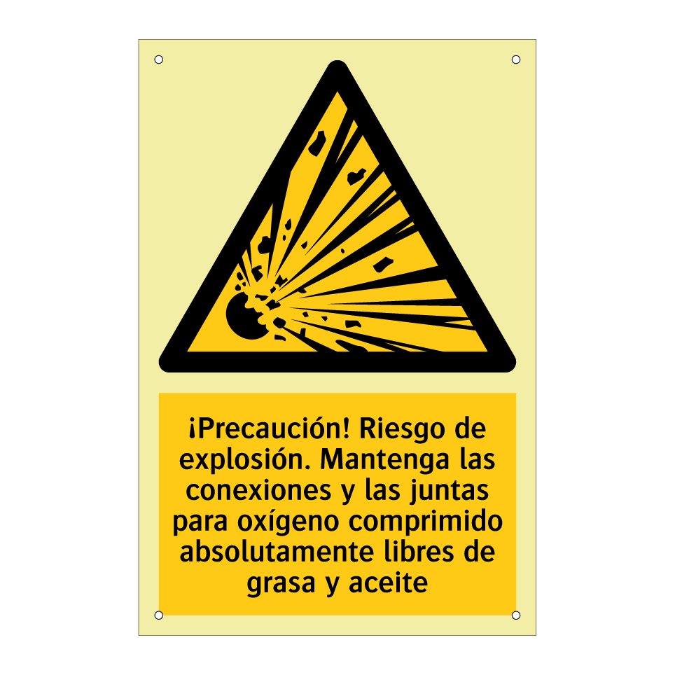 ¡Precaución! Riesgo de explosión. Mantenga las conexiones y las juntas para oxígeno comprimido absolutamente libres de grasa y aceite