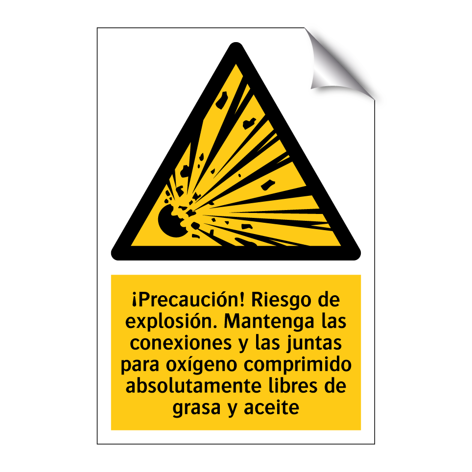 ¡Precaución! Riesgo de explosión. Mantenga las conexiones y las juntas para oxígeno comprimido absolutamente libres de grasa y aceite