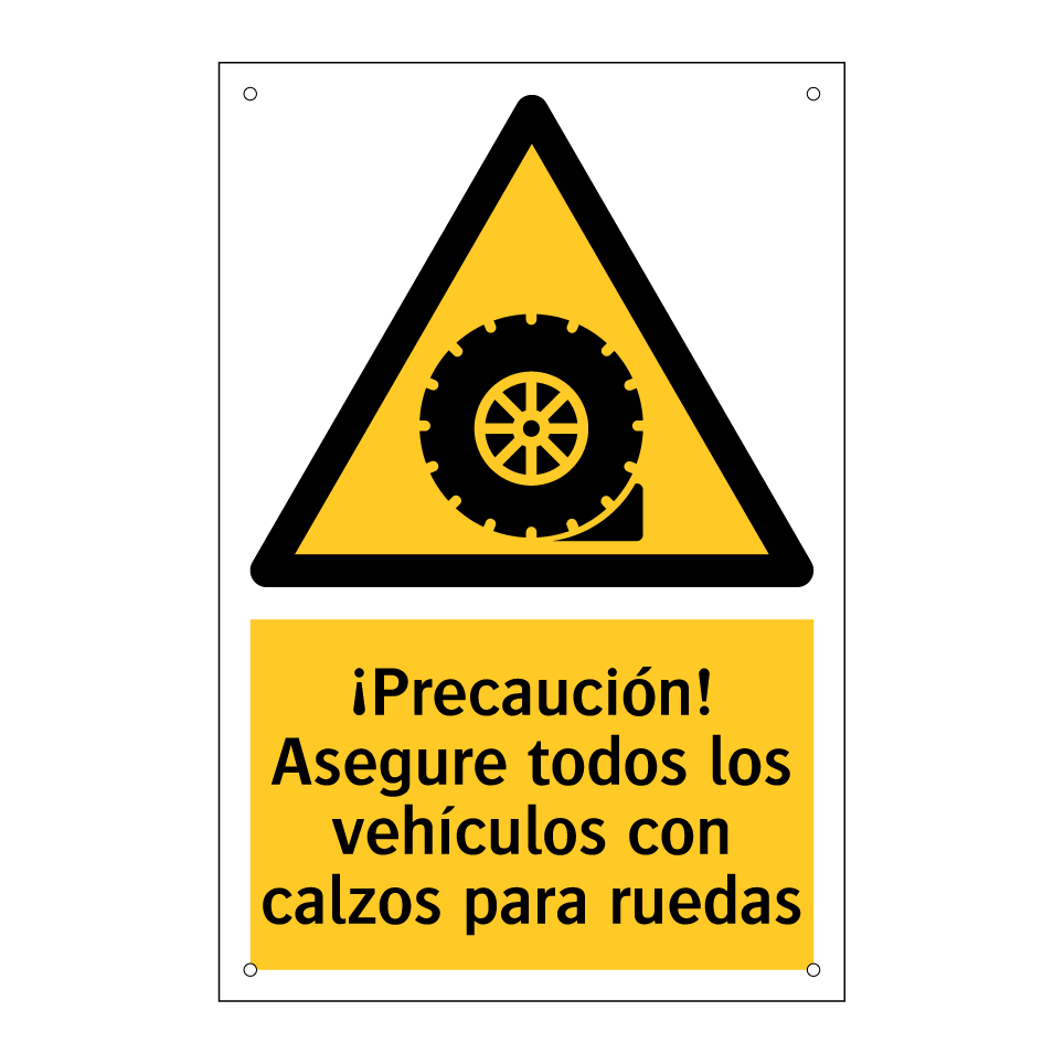 ¡Precaución! Asegure todos los vehículos con calzos para ruedas