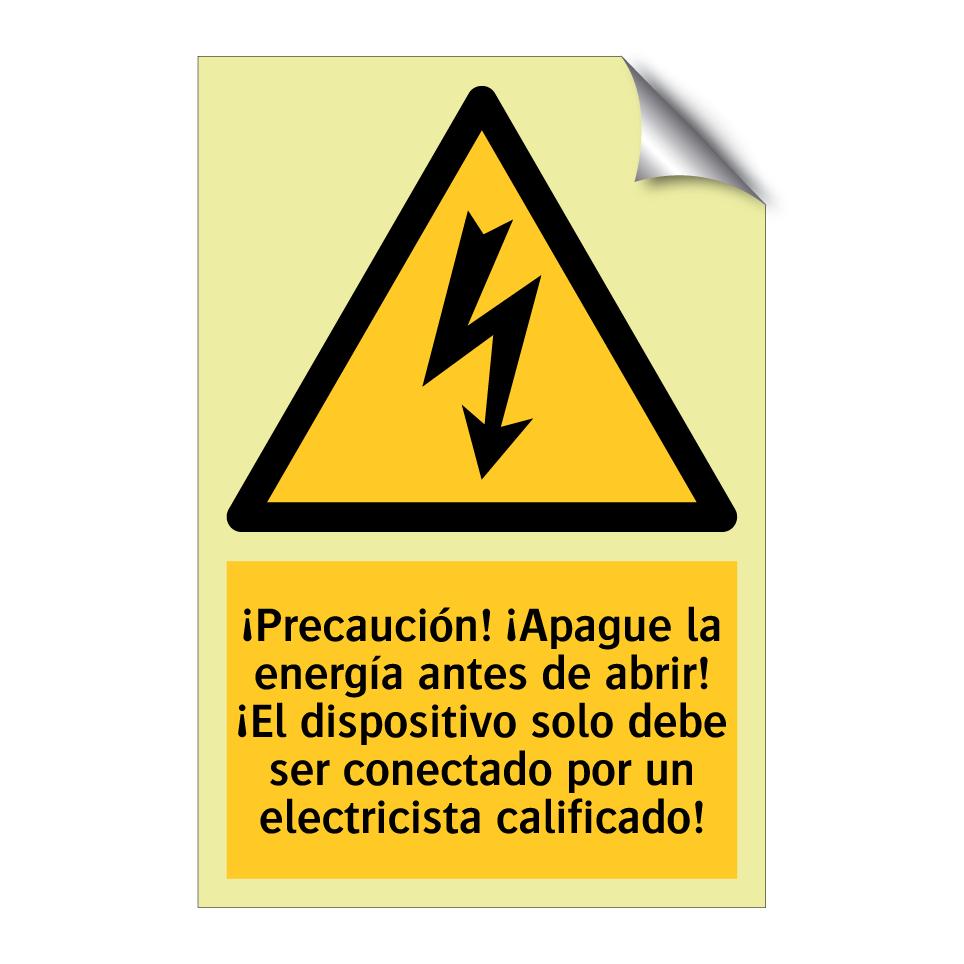 ¡Precaución! ¡Apague la energía antes de abrir! ¡El dispositivo solo debe ser conectado por un electricista calificado!