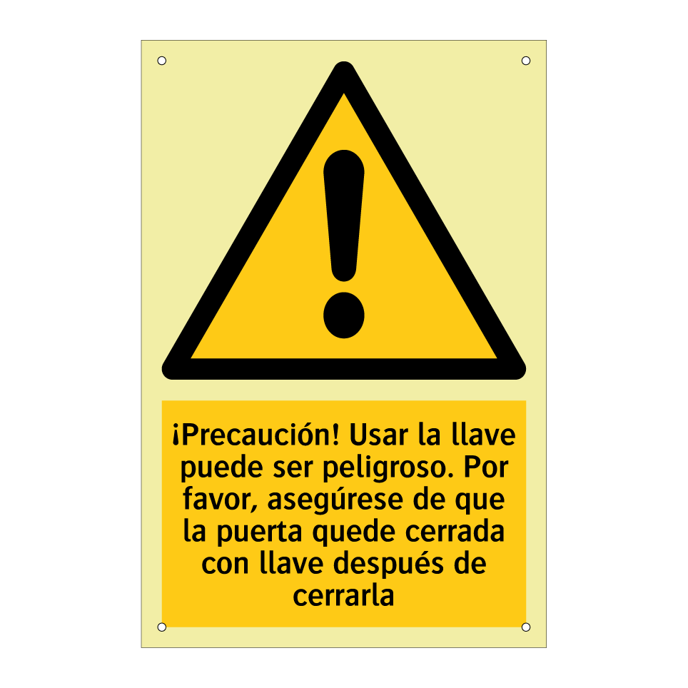 ¡Precaución! Usar la llave puede ser peligroso. Por favor, asegúrese de que la puerta quede cerrada con llave después de cerrarla
