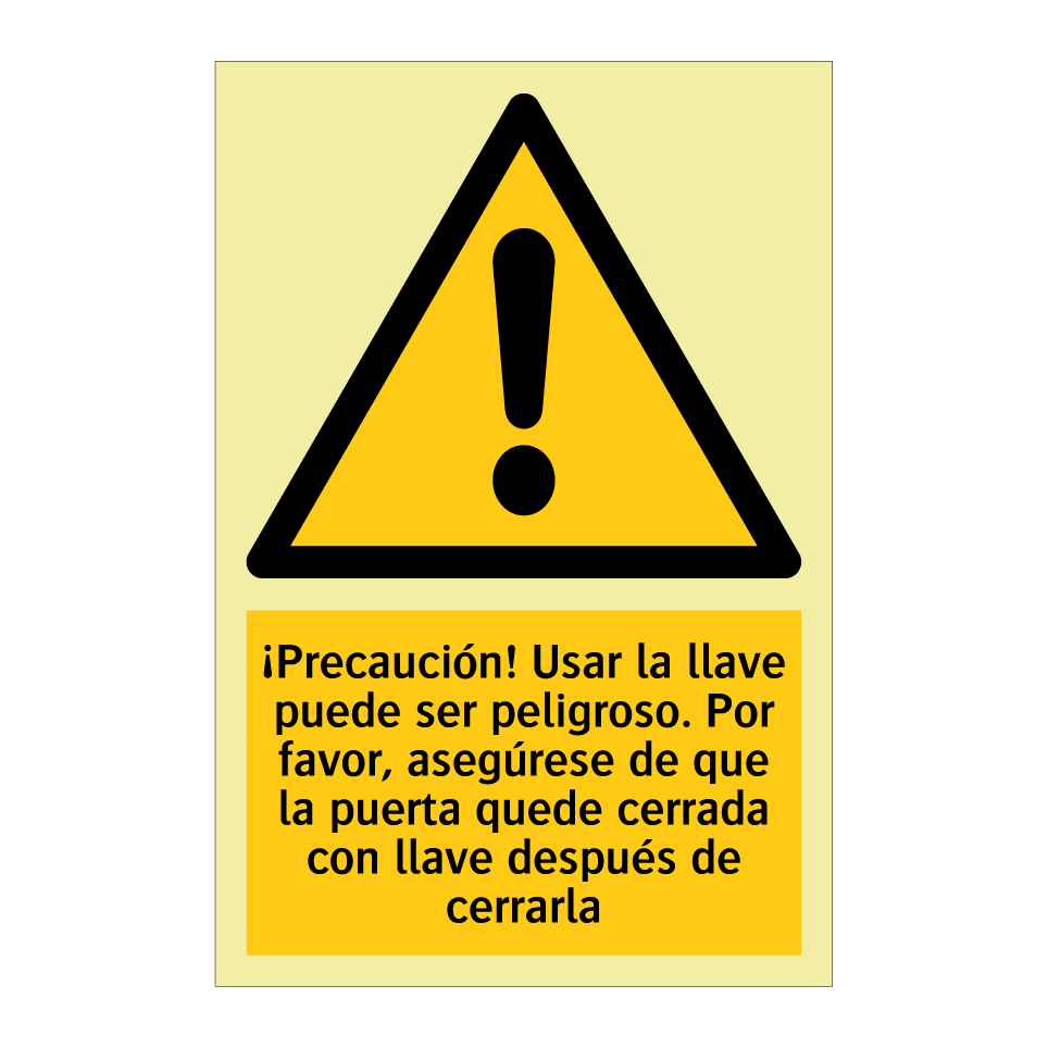 ¡Precaución! Usar la llave puede ser peligroso. Por favor, asegúrese de que la puerta quede cerrada con llave después de cerrarla