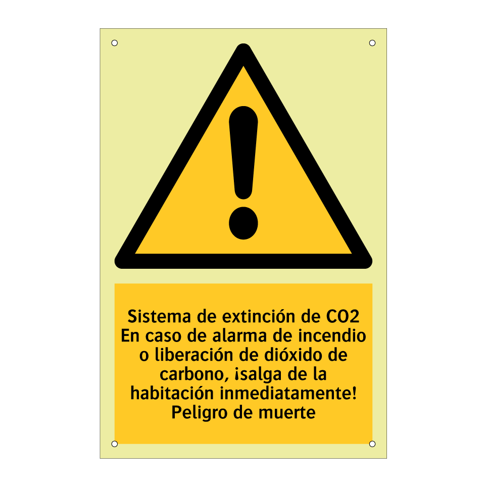 Sistema de extinción de CO2 En caso de alarma de incendio o liberación de dióxido de carbono, ¡salga de la habitación inmediatamente! Peligro de muerte