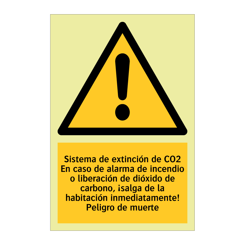 Sistema de extinción de CO2 En caso de alarma de incendio o liberación de dióxido de carbono, ¡salga de la habitación inmediatamente! Peligro de muerte