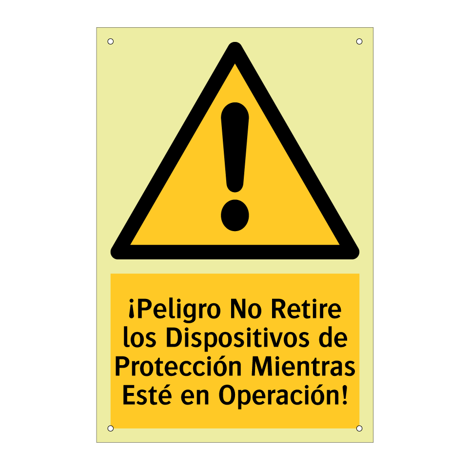 ¡Peligro No Retire los Dispositivos de Protección Mientras Esté en Operación!