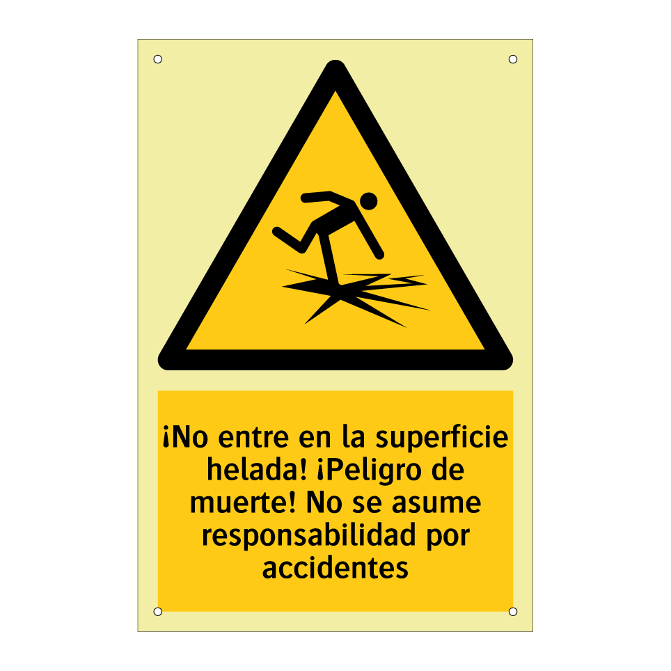 ¡No entre en la superficie helada! ¡Peligro de muerte! No se asume responsabilidad por accidentes
