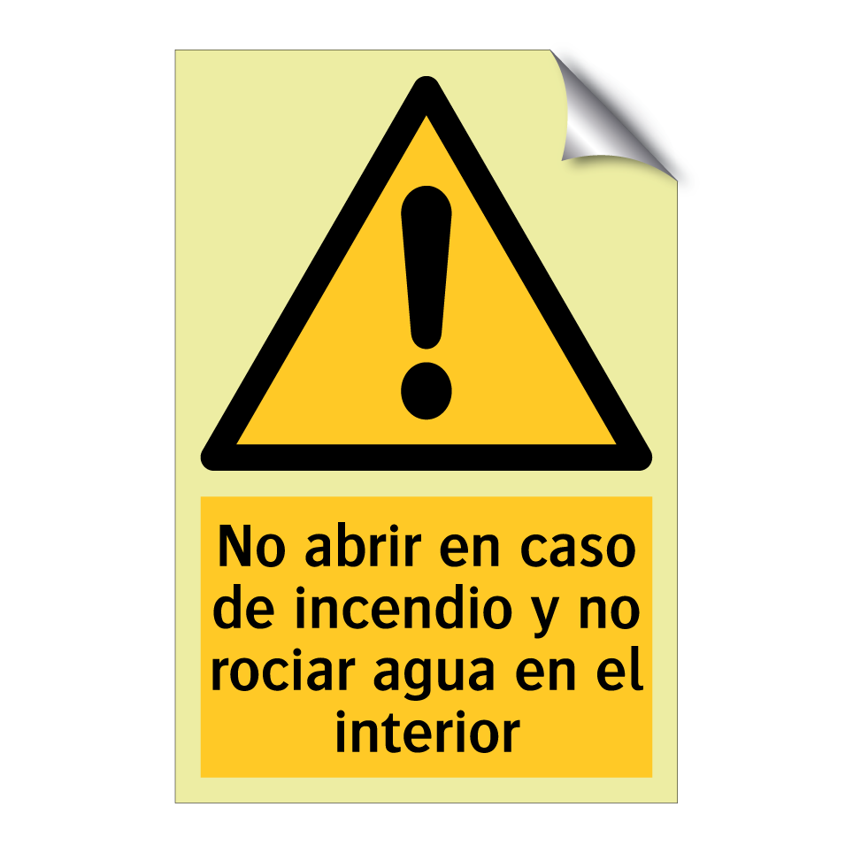 No abrir en caso de incendio y no rociar agua en el interior
