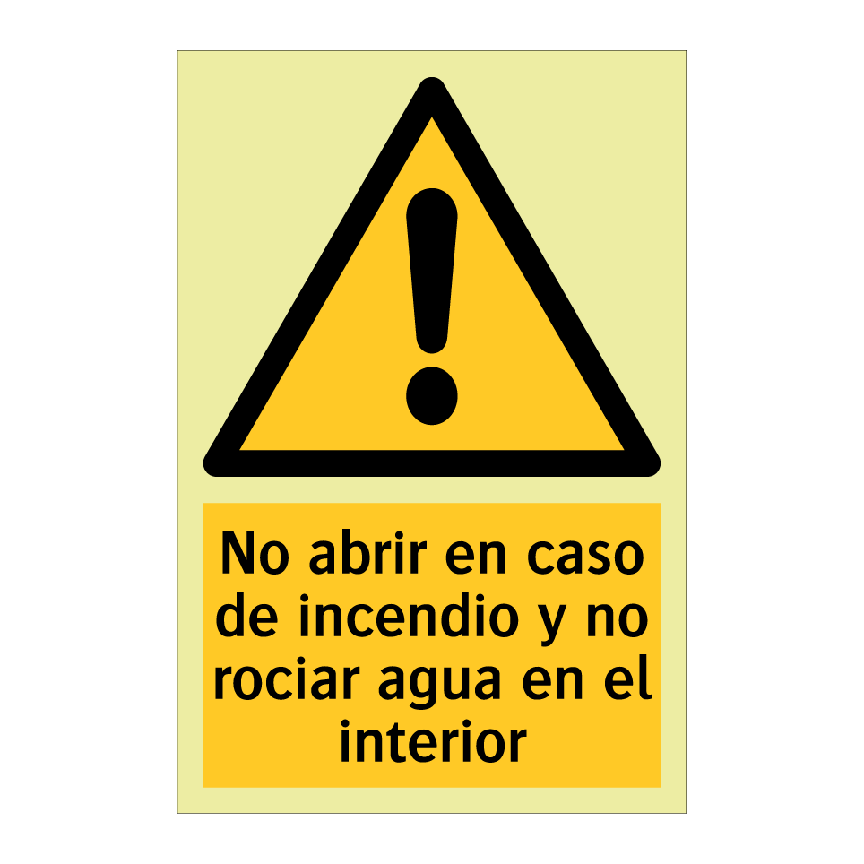 No abrir en caso de incendio y no rociar agua en el interior