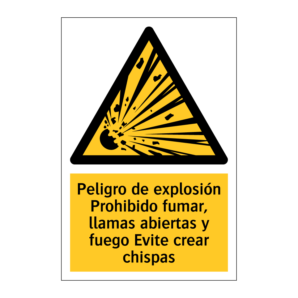 Peligro de explosión Prohibido fumar, llamas abiertas y fuego Evite crear chispas