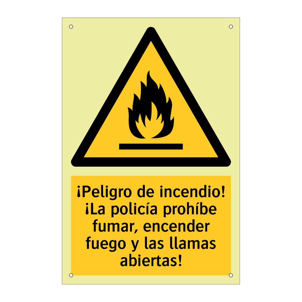¡Peligro de incendio! ¡La policía prohíbe fumar, encender fuego y las llamas abiertas!