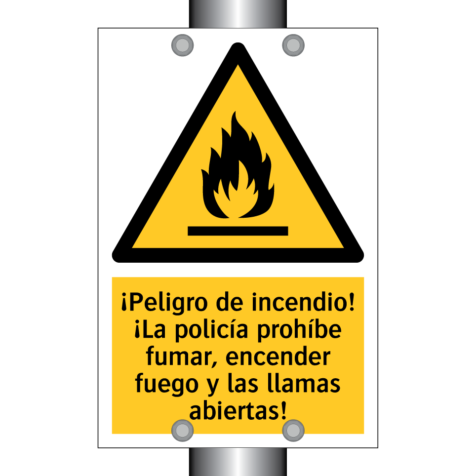 ¡Peligro de incendio! ¡La policía prohíbe fumar, encender fuego y las llamas abiertas!