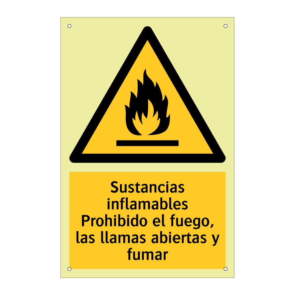 Sustancias inflamables Prohibido el fuego, las llamas abiertas y fumar