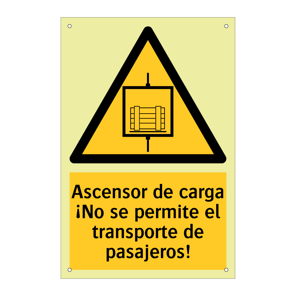 Ascensor de carga ¡No se permite el transporte de pasajeros!