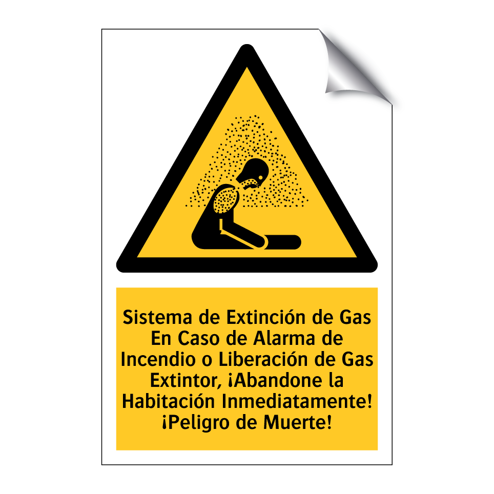 Sistema de Extinción de Gas En Caso de Alarma de Incendio o Liberación de Gas Extintor, ¡Abandone la Habitación Inmediatamente! ¡Peligro de Muerte!