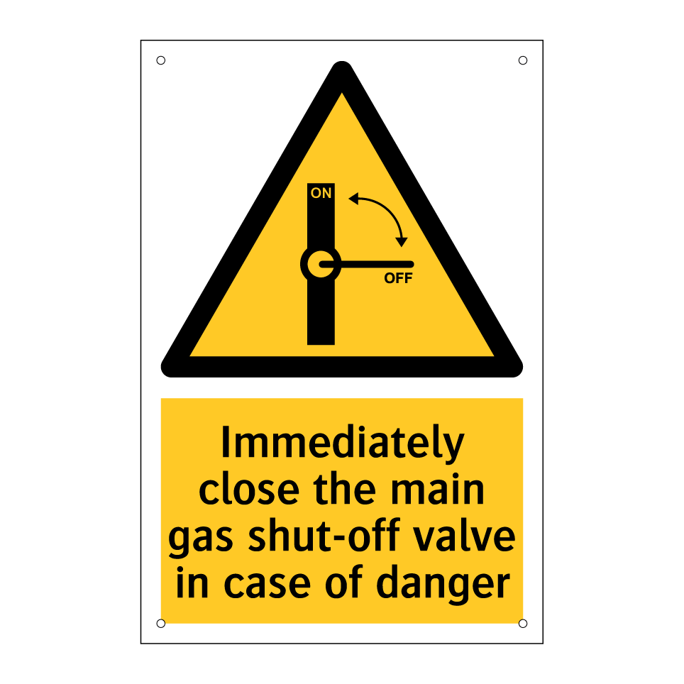 Immediately close the main gas shut-off valve in case of danger
