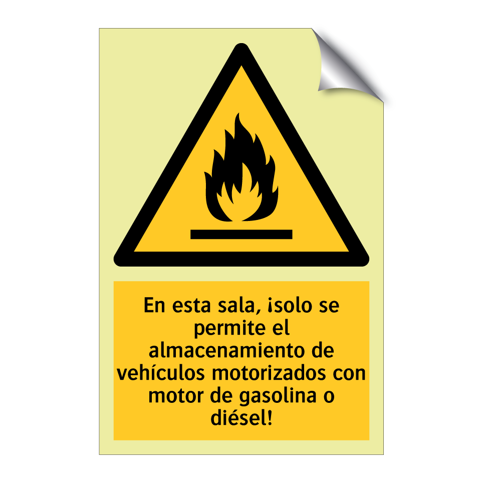 En esta sala, ¡solo se permite el almacenamiento de vehículos motorizados con motor de gasolina o diésel!