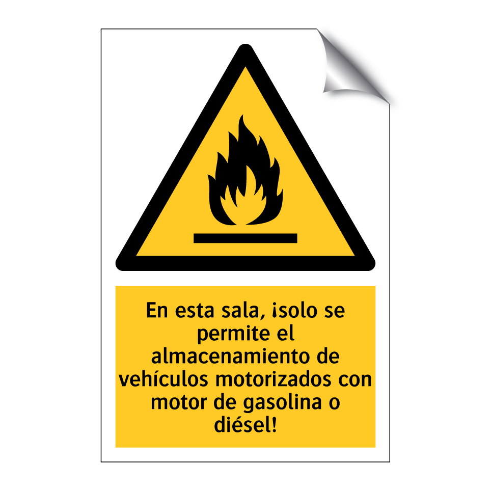 En esta sala, ¡solo se permite el almacenamiento de vehículos motorizados con motor de gasolina o diésel!