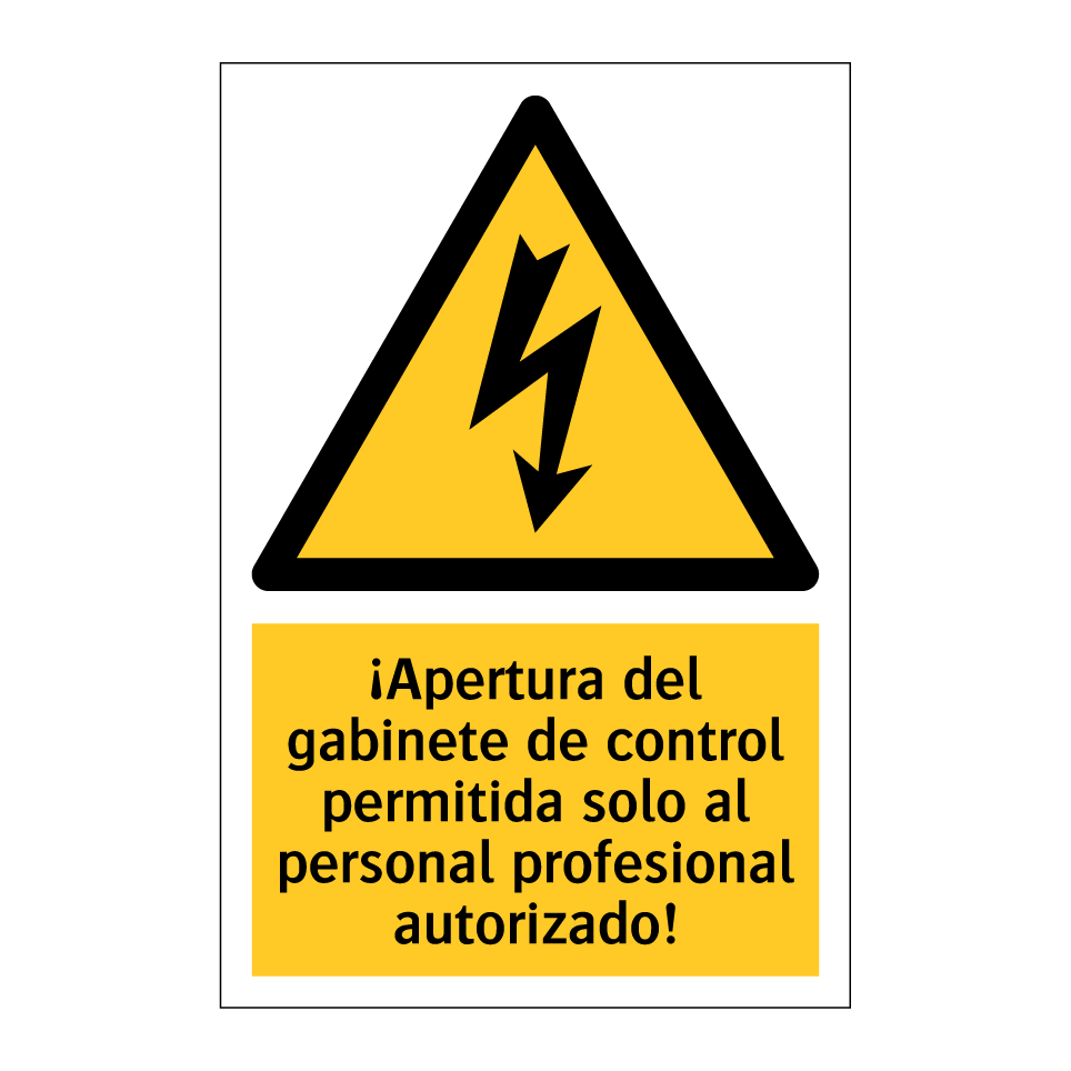 ¡Apertura del gabinete de control permitida solo al personal profesional autorizado!